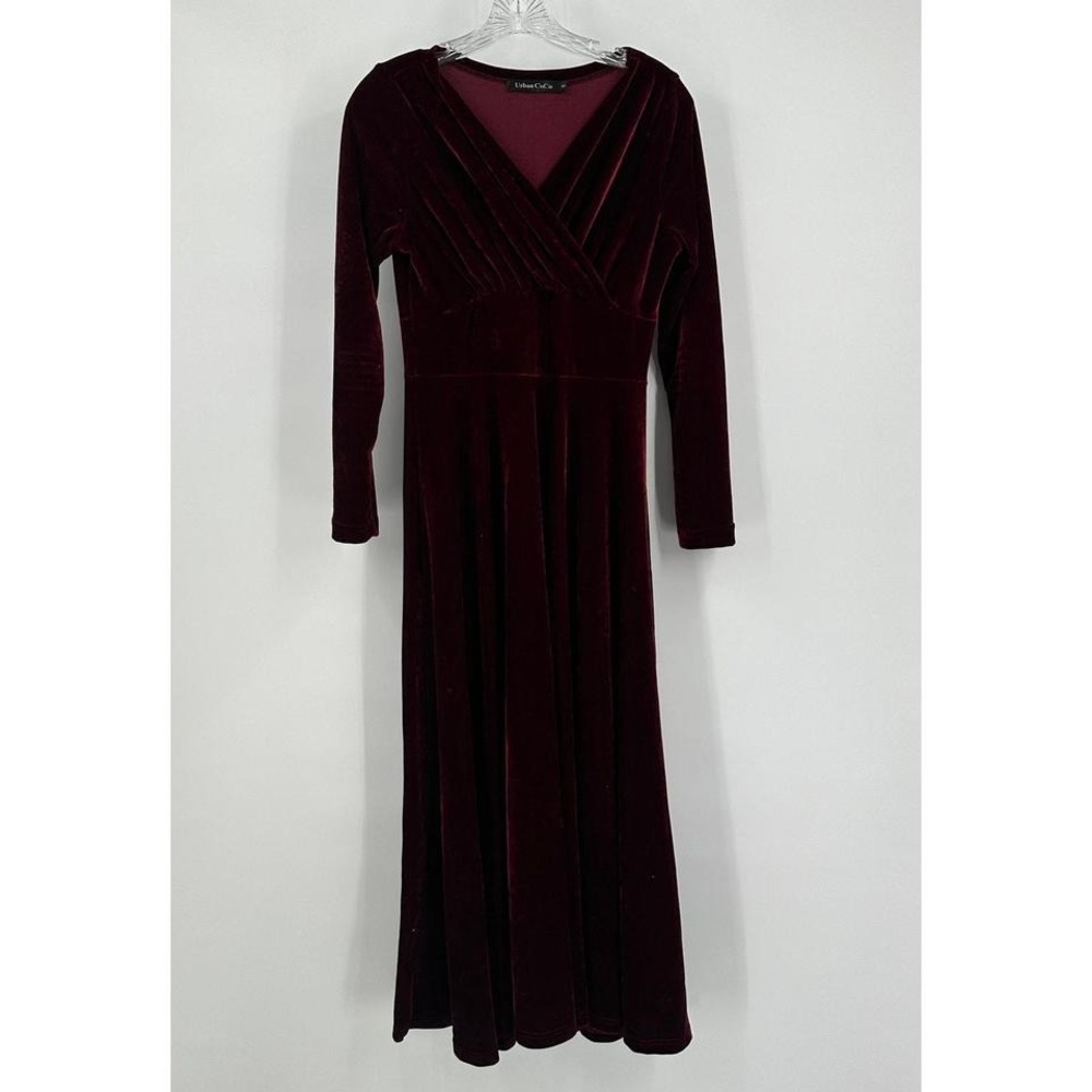 Womens Victorian Whimisgoth Velvet Maxi Dress Size S Burgundy Gothic Romantic